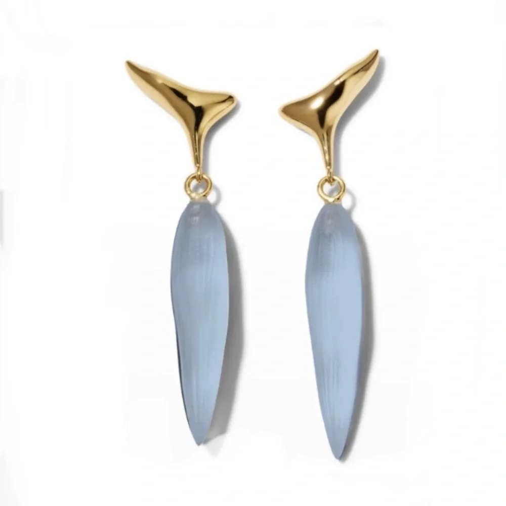 ALEXIS BITTAR • NEW Blue Grey Lucite Molten Gold Metal Spear Drop Post Earrings